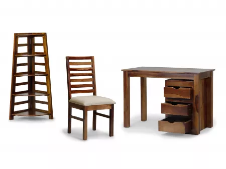 Alexa Study Table with Wooden Chair and Bookshelf